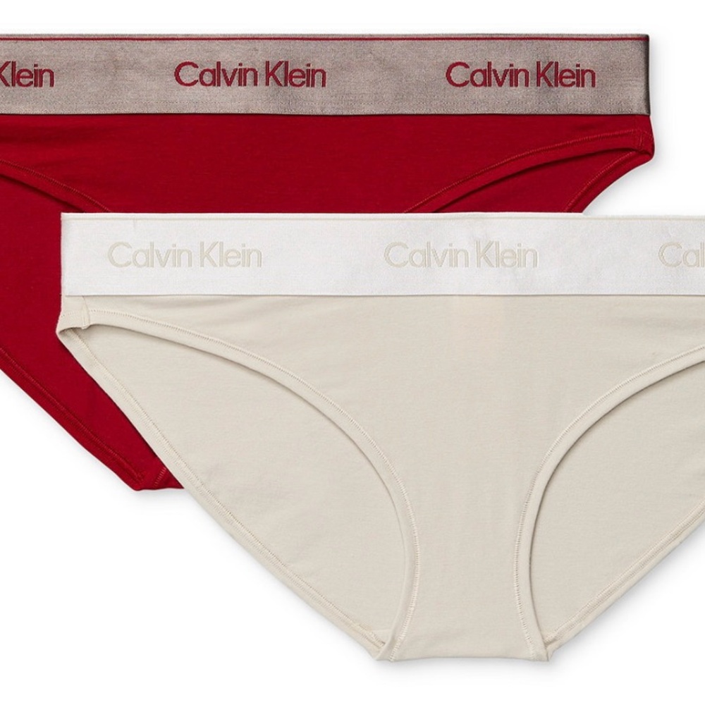 Calvin Klein Cream and Red Panties with Signature Waistband